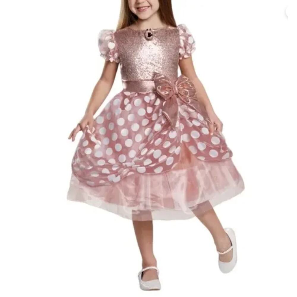 Disney Girls Minnie Mouse Rose Gold Costume Size 7/8‎ Dress Only *No Ears* WDW